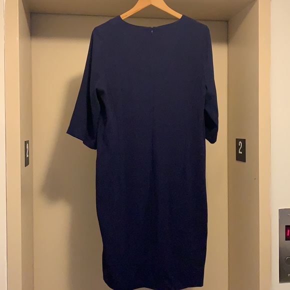 GERARD DAREL Navy Blue Dress Shift 3/4 Sleeve Drape Wrap Skirt - Picture 4 of 6